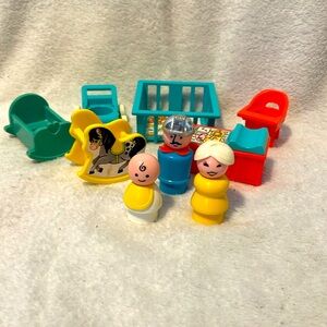 Vintage Fisher Price Little People Lot Baby Set, Grandma and Construction Worker